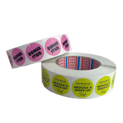 Round Plastic Synthetic Paper Vinyl Adhesive Sticker Roll Waterproof Custom Printed